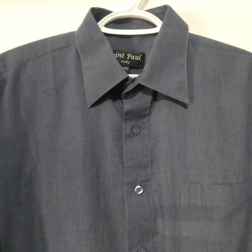 SAINT PAUL ITALY | 16-16.5 | Sophisticated Dark Blue Button-Down Shirt | Pocket